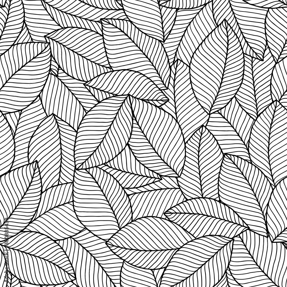 Seamless doodle  leaves pattern for coloring book.
