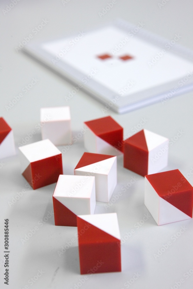 Blocks red and white. Test. Psychological test. Blocks red and white. Test. Psychological test.