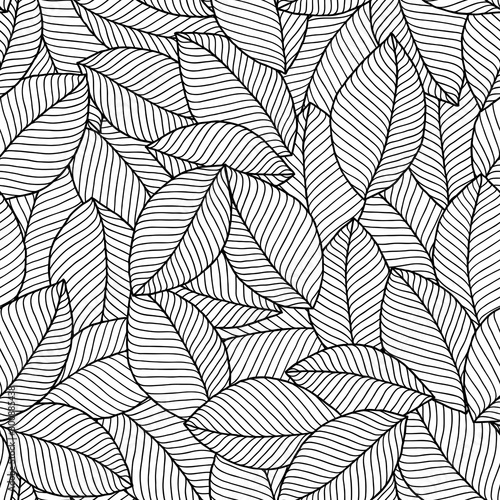 Seamless doodle  leaves pattern for coloring book.
