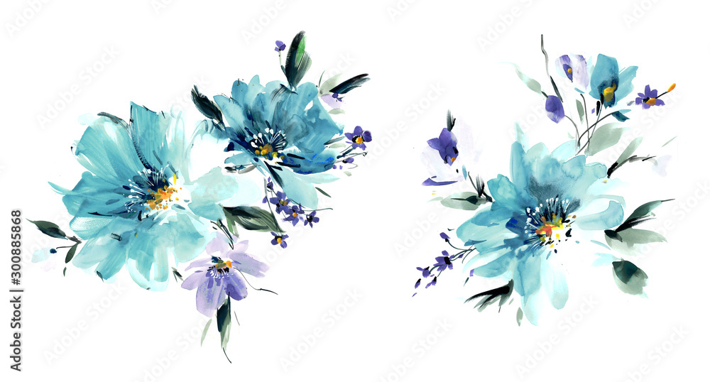 Fototapeta Flowers watercolor illustration.Manual composition.Big Set watercolor elements.