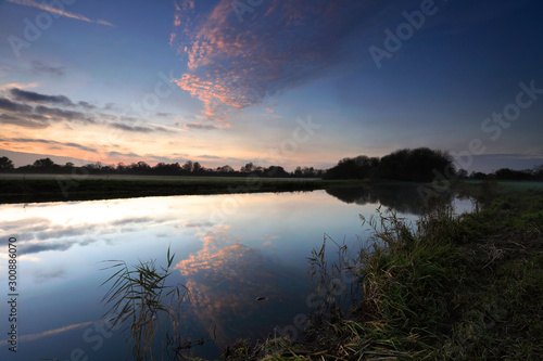 Autumn sunset  river Nene valley  Castor village  Peterborough  Cambridgeshire  England  Britain  UK