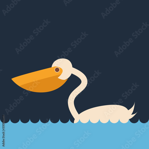 Pilican on water, illustration, vector on white background. photo