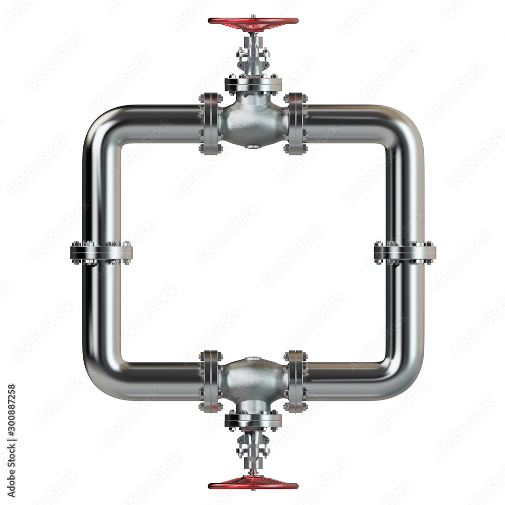 Industrial Pipes with Valve isolated on White Background. Industrial Concept. 3D illustration Industrial Pipes with Valve isolated on White Background. Industrial Concept. 3D illustration