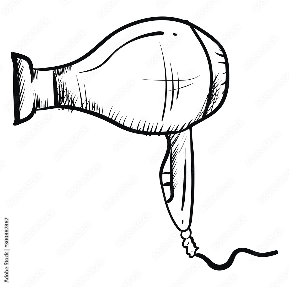 Hair dryer drawing, illustration, vector on white background. Stock Vector  | Adobe Stock