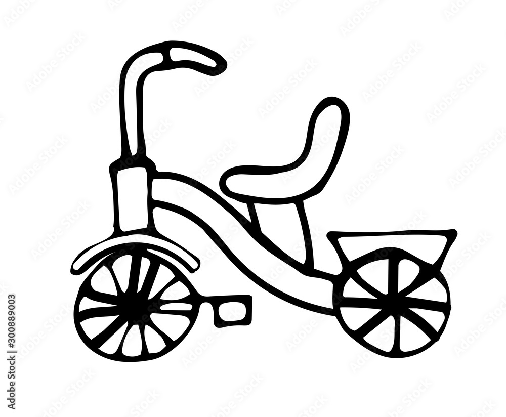 cartoon kids bike, vector doodle isolated on white background