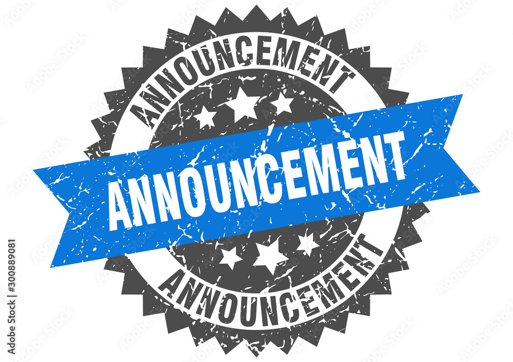 Obraz premium announcement grunge stamp with blue band. announcement