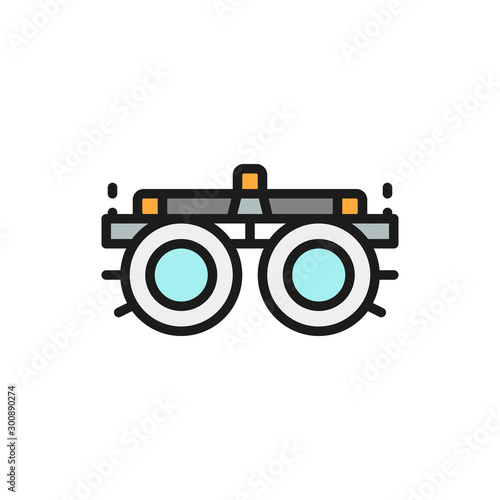 Device for selection glasses, lenses, diopters flat color line icon.