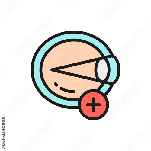 Hyperopia, eye disease, astigmatism flat color line icon.