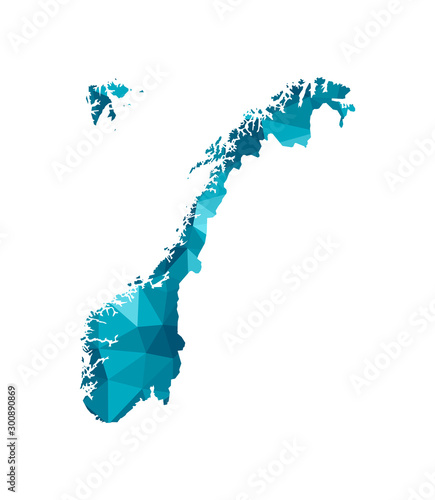 Obraz na płótnie Vector isolated illustration icon with simplified blue silhouette of Norway map