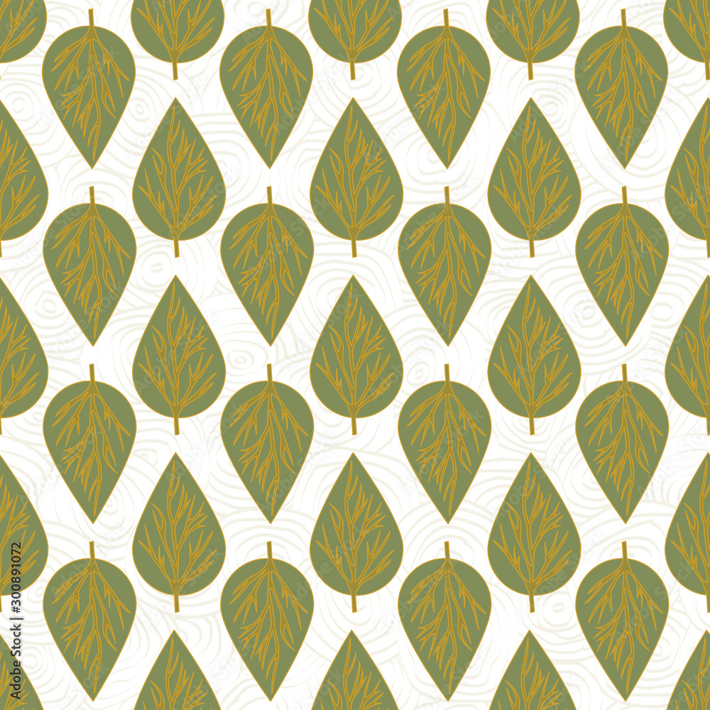 Vector Green and Gold Leaf Leaves on White Background Seamless Repeat Pattern. Background for textiles, cards, manufacturing, wallpapers, print, gift wrap and scrapbooking. Vector Green and Gold Leaf Leaves on White Background Seamless Repeat Pattern. Background for textiles, cards, manufacturing, wallpapers, print, gift wrap and scrapbooking.