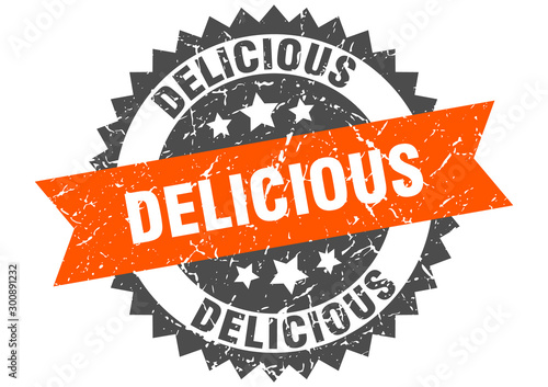 delicious grunge stamp with orange band. delicious