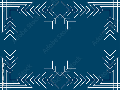 Art deco frame with snowflakes. Vintage linear border.Style of the 1920s and 1930s. Vector illustration