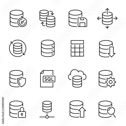Database, information storage linear vector icons set