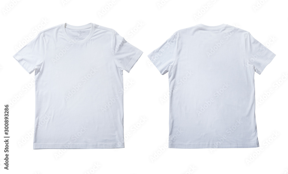 T-shirt design fashion concept, closeup of man and boy in blank white t ...