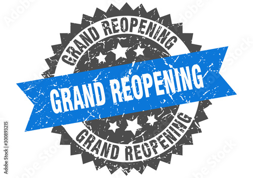 grand reopening grunge stamp with blue band. grand reopening