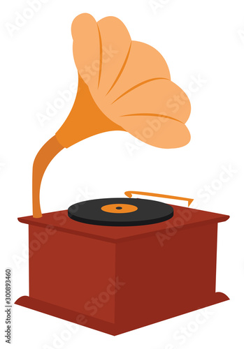 Golden gramophone, illustration, vector on white background.