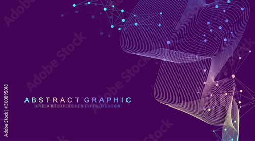 Expansion of life. Colorful explosion background with connected line and dots, wave flow. Visualization Quantum technology. Abstract graphic background explosion, motion burst, vector illustration.