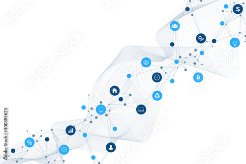 Internet of things IoT and networking concept for your design presentation. Futuristic network connection background for world trade. Internet of things business industry 4.0. Vector illustration.