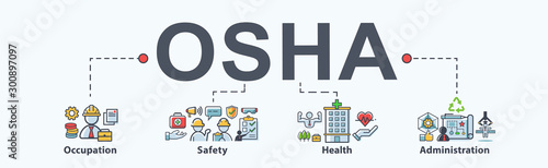 OSHA - Occupational Safety and Health Administration banner web icon for business and organization. infographic design concept.