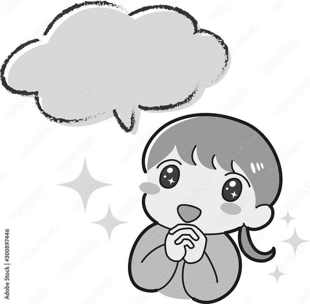 ときめく 女の子 吹き出し付き 感動 感激 キラキラ 笑顔 白黒 ときめく 女の子 吹き出し付き 感動 感激 キラキラ 笑顔 白黒