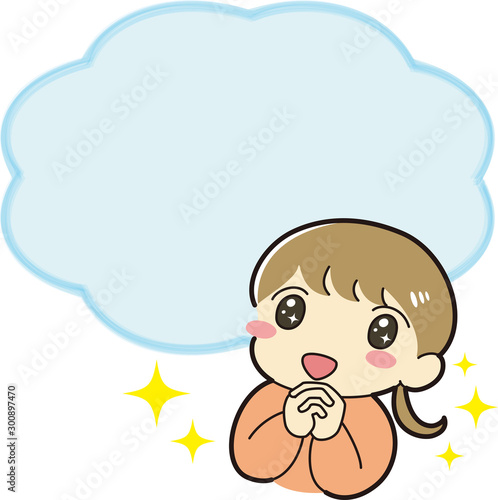 ときめく　女の子　吹き出し付き　感動　感激　キラキラ　笑顔　