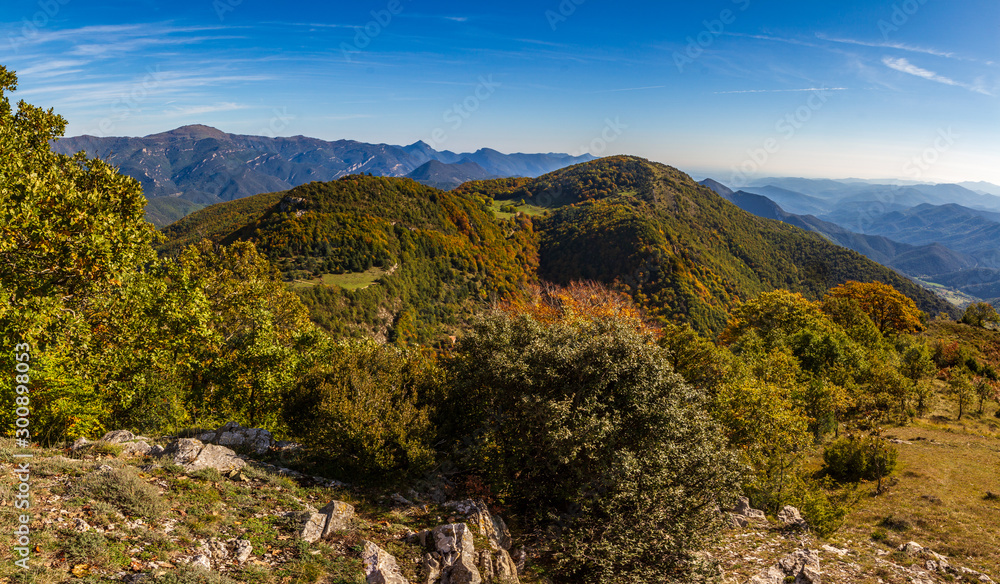 panoramica de montañas y  un bosque en otoño