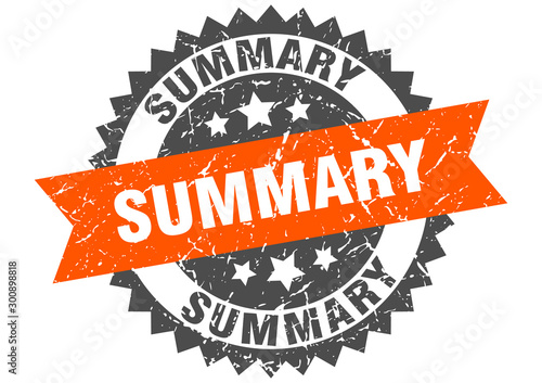 summary grunge stamp with orange band. summary