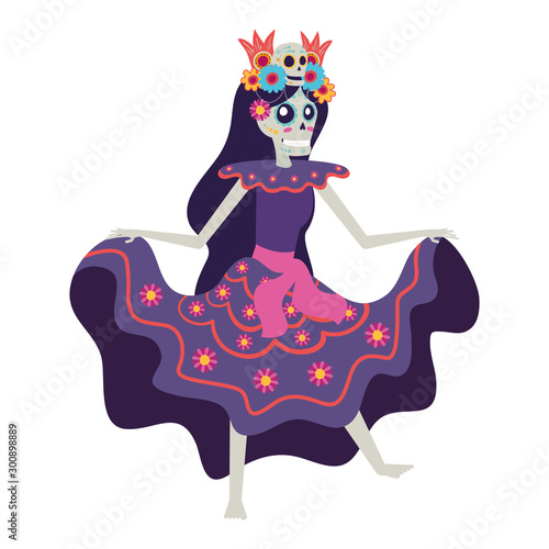 katrina skull with floral hair decoration comic character