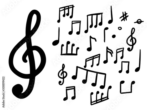 Set of musical notes. Doodle musical notes. Vector Isolated Objects