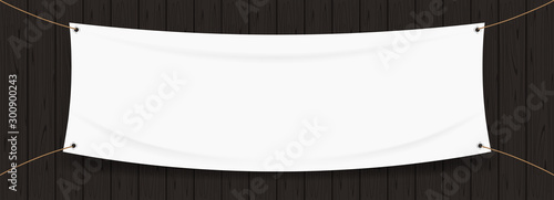 vinyl banner blank white isolated on black wood frame, white mock up textile fabric empty for banner advertising stand hanging, indoor outdoor fabric mesh vinyl backdrop for presentation poster