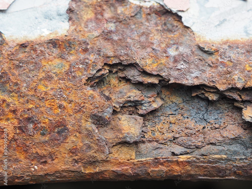 Oxidized metal surface, Closeup to rust on iron surface, Abstract rusty metal panel texture background.