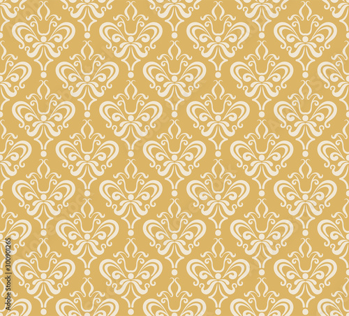 Golden floral background. Seamless pattern. Vector.