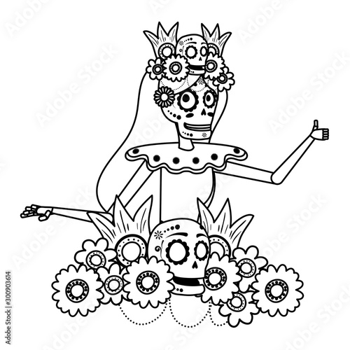 katrina skull with floral hair decoration comic character