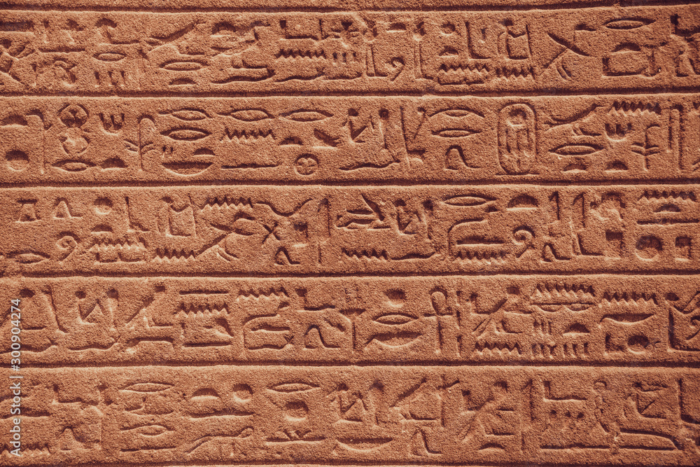close up of Egyptian hieroglyphs on the wall