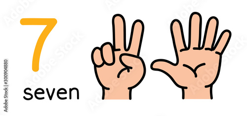7, Kid's hand showing the number seven hand sign.