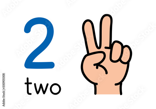 2, Kid's hand showing the number two hand sign.