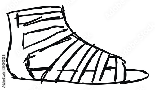 Gladiator shoes sketch, illustration, vector on white background.