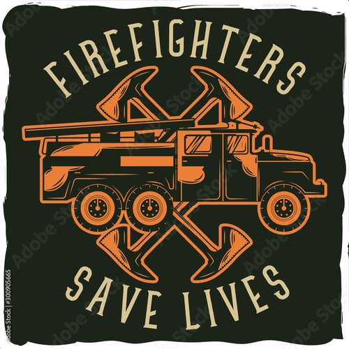 Label design, firefighter theme.