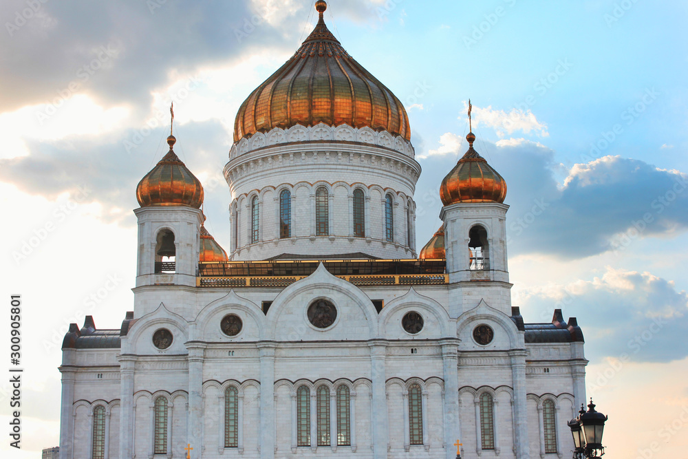 Cathedral of Christ the Saviour close up view in Moscow, Russia 