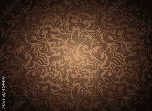 damask vintage gold, bronze, caramel, chocolate background with floral elements in Gothic, Baroque style. Royal texture, vector Eps 10