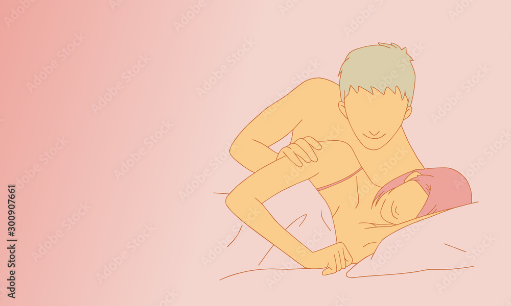 loving young couple hug together in bed. vector illustration isolated cartoon hand drawn loving young couple hug together in bed. vector illustration isolated cartoon hand drawn