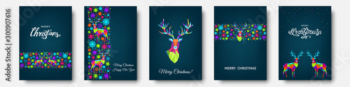Colorful Christmas  reindeer and  snowflakes.