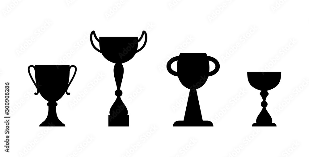 set of cups, sports award symbol, isolated silhouettes on a white background set of cups, sports award symbol, isolated silhouettes on a white background