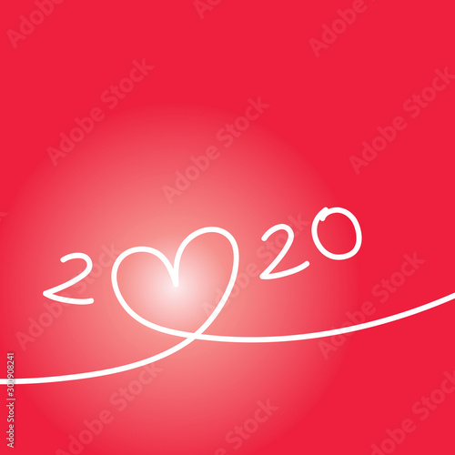 Carte de voeux 2020 sur le concept des rencontres et des relations amoureuses, symbolisé par un dessin au trait ,d’un coeur lumineux.