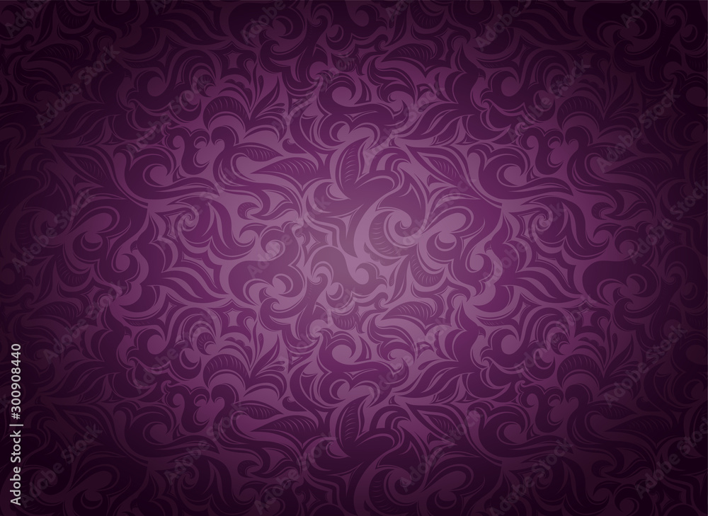 damask vintage violet, marsala, purple background with floral ...