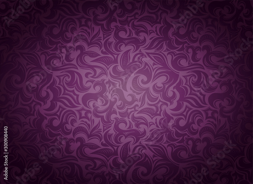 damask vintage violet, marsala, purple background with floral elements in Gothic, Baroque style. Royal texture, vector Eps 10