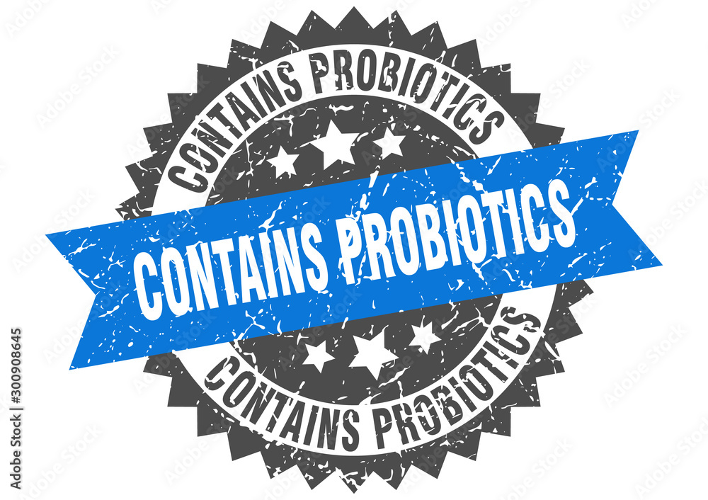 Obraz premium contains probiotics grunge stamp with blue band. contains probiotics