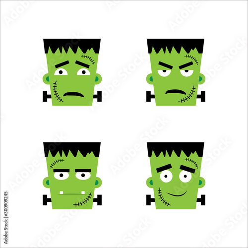 Set of frankenstein facial emotions.  Vector illustration in cartoon style