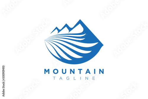 Illustration Vector Graphic of Mountain with Wave of Water Sea. Logo and Icon Perfect for Adventure, Travel, Climbing, Exploration, Camping, Tourism, etc.	
