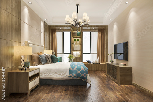 3d rendering contemporary wood bedroom with built in bookshelf © dit26978